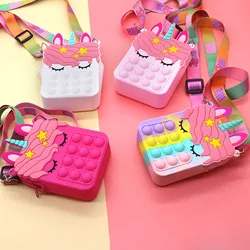 Poppet monedero Kawaii de unicornio y arcoíris para niños y niñas, Cartera de Gel de sílice con hoyuelos, juguete inquieto