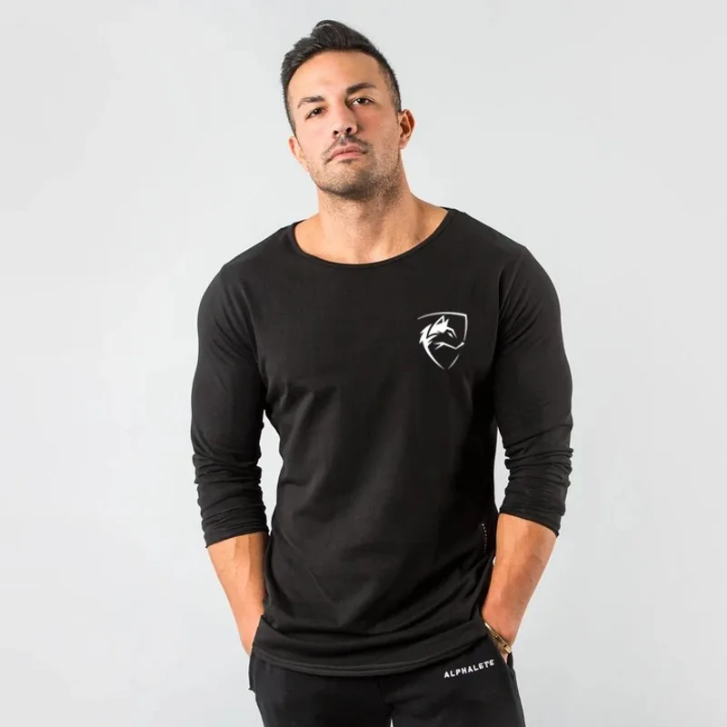 Мужская Повседневная футболка Alphalete черная белая с круглым вырезом и длинными