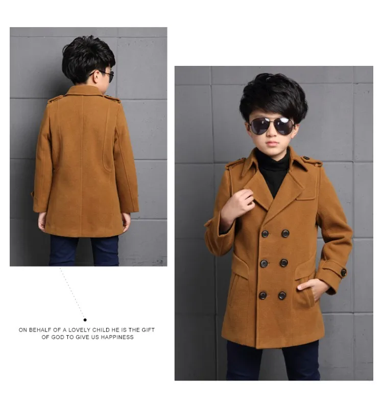 New Kids Clothes Boys Wool Coat Autumn Winter Woolen Jackets Children Thick Warm Trench Turn Down Collar School Kids Outwear