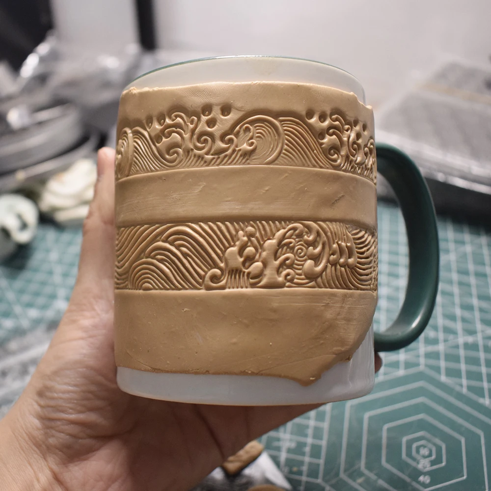 ClayStampTextureEmbossSheetCeramicPotteryPolymerClayWave