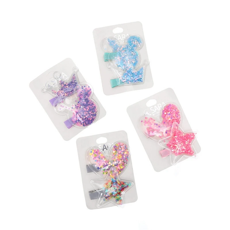 2pcs Girls Cute Hair Clips With Heart Star Sequins Design Hair Pin Children Hairpin Princess Hair Accessories