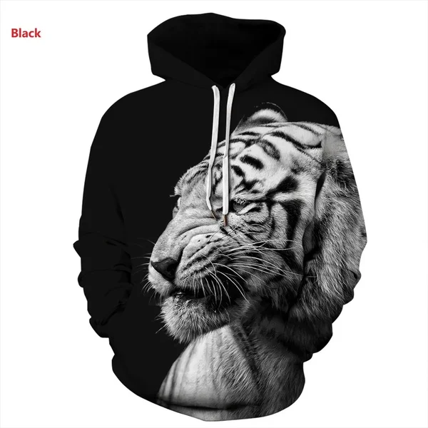 Худи с надписью «Animal» мужская толстовка с забавным рисунком 3D Тигр Лев мода плюс размер печатная толстовка мужские и женские пуловеры - Цвет: Black