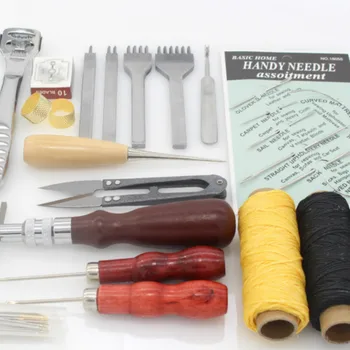 

Leather Craft 21 Pcs/Lot Hand Tools Set for Leather Edge Sewing,Hole Punching Thread Scissors,Awl with Hook Thinning Groover