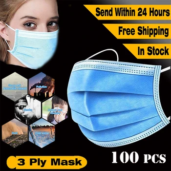 

50/100 Pcs Disposable Mask 3 Layers Anti-dust Masks Protection Face Masks Non-woven Meltblown Cloth Respirator Masks In Stock