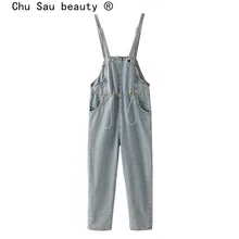 Chu Sau beauty уличная шикарная одноцветное на бретелях Джинсы женские стиль сафари пояса мульти-комбинезоны с карманами Moda Mujer pantalones