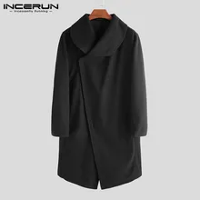 Мужские однотонные куртки с длинным рукавом в стиле панк, Тренч, модные мужские тонкие повседневные ветровки с большим отворотом, уличная одежда INCERUN
