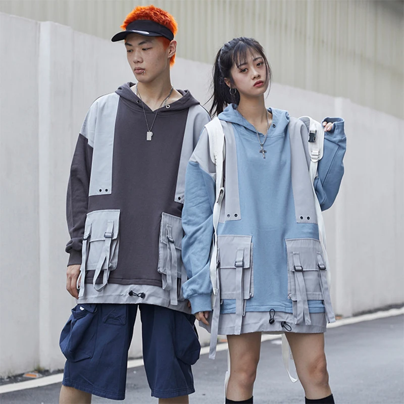 

Harajuku Patchwork Hoodies Man/Women Hip Hop Streetwear Autumn Black Blue Pullovers Hooded Tops Cotton Hoody Sweatshirt