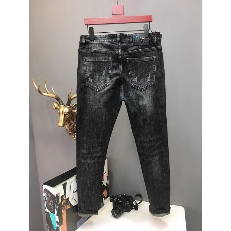 Starbags pp стрейч джинсы патч ткань мужской корейской версии slim fit Маленькие ноги нищий брюки Молодежный Глубокий серый тренд