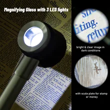 Lentille grossissante LED Loupe Éclairée 45X Fort Grossissement Verre pour Lecture D'inspection Bijoux Artisanat avec 3 LED Lumières
