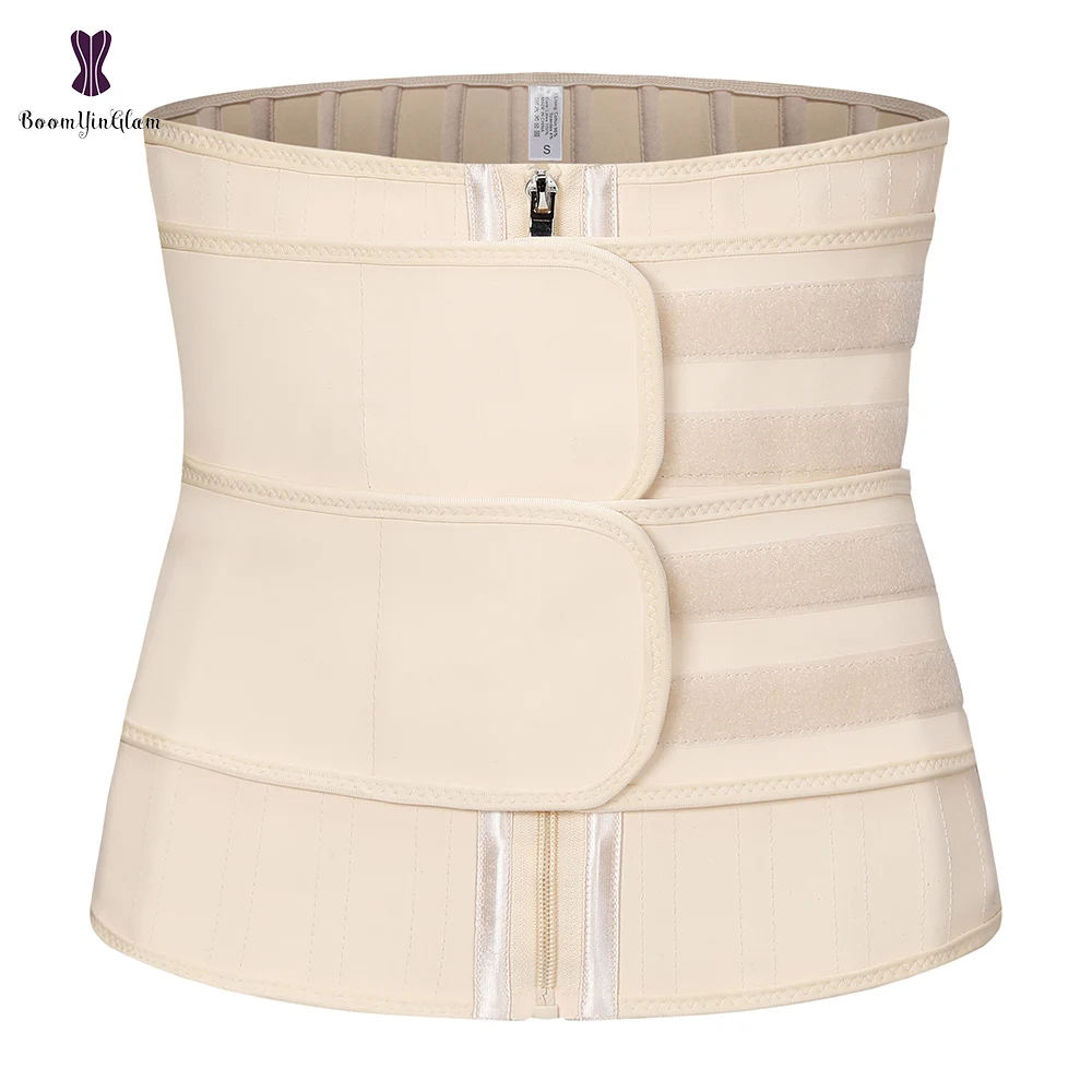 

100% Latex Double Belts 25 Steel Bones Compression Zipper Cincher Corset Waist Trainer Tummy Control Body Shaper Fajas