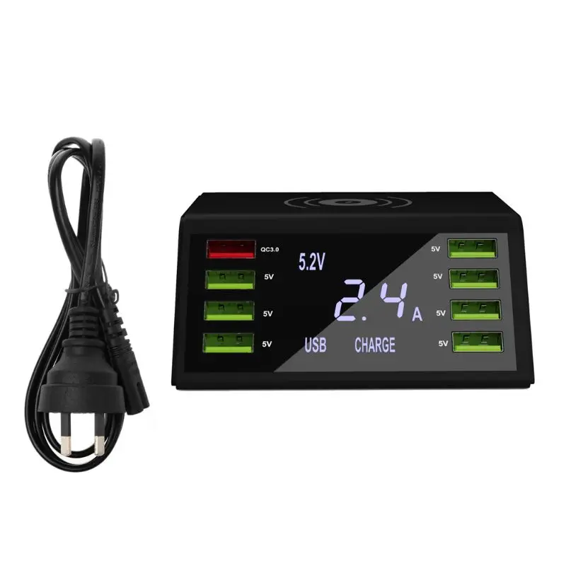 Быстрое зарядное устройство с ЖК-дисплеем и 8 USB-портами QC 3 0 беспроводным