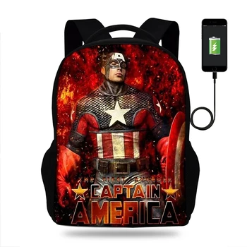 

USB Charging Backpack Men america captain avengers Print Book bag School Bags Teenagers Boys& Girls Shoulder Mochila