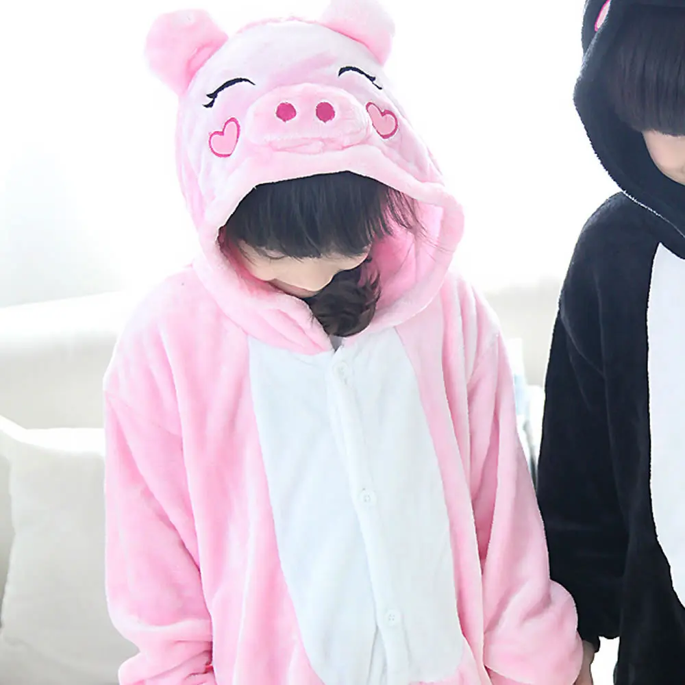 Flannel Pyjamas Kids Cosplay Cartoon Animal Kigurumi Pink Black Pig Pajamas Children Onesie Pijama Girls Boys Sleepwear Costume Flannel Pyjamas Kids Cosplay Cartoon Animal Kigurumi Pink Black Pig Pajamas Children Onesie Pijama Girls Boys Sleepwear Costume