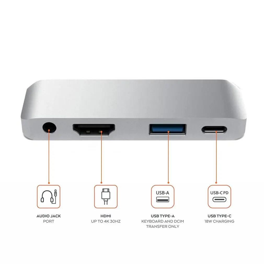 4 в 1 type-C концентратор USB адаптер type C к HDMI/AUX/USB/Pd концентратор адаптер многофункциональный для iPad HDMI USB3.0 3,5 мм аудио адаптер