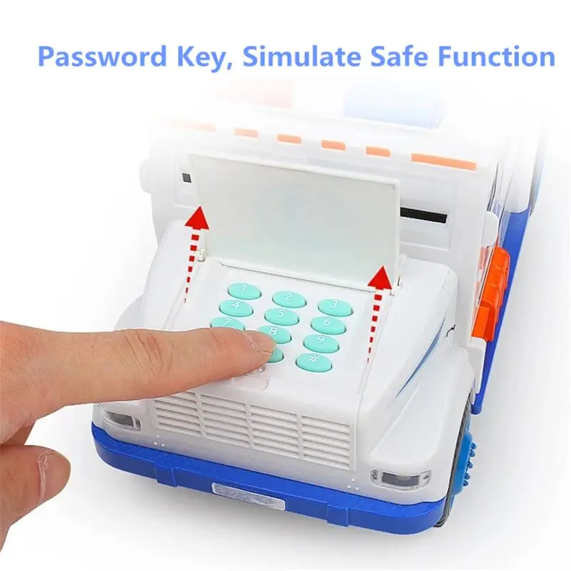 Electronic Piggy Bank, Mini ATM Coin Piggy Bank Code Password Lock Saving Box Great Cool Armored Cash Car Gift Toys with Music