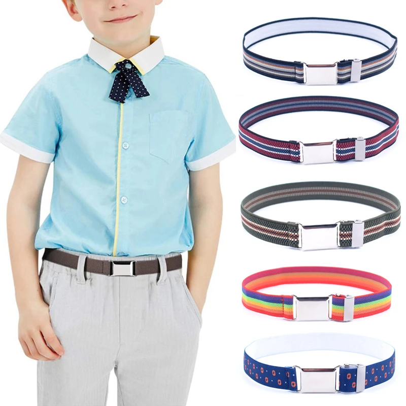 Cinturones de lona elástica a la moda para niños niñas, correa elástica a rayas, cinturón con hebilla ajustable|Cinturones de hombre| - AliExpress