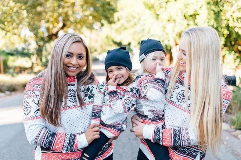 Коллекция года, толстовки с капюшоном на Рождество свитер для мамы и дочки одежда с длинными рукавами для мамы и меня женские толстовки с капюшоном для девочек свитер для мамы и ребенка