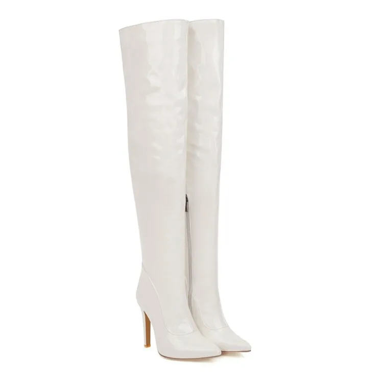Женские сапоги осень-зима, новые модные женские сапоги выше колена на высоком каблуке с острым носком, на молнии, большие размеры 32-48