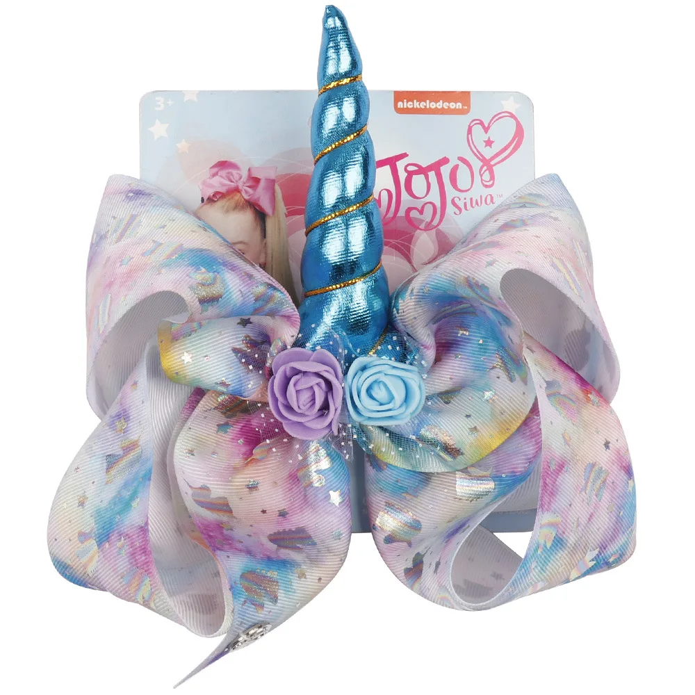 

JOJO 8 Inches Colorful Unicorn Flower Delivery Bow Headdress Children Barrettes Hair Accessories with Card Europe And America Ho