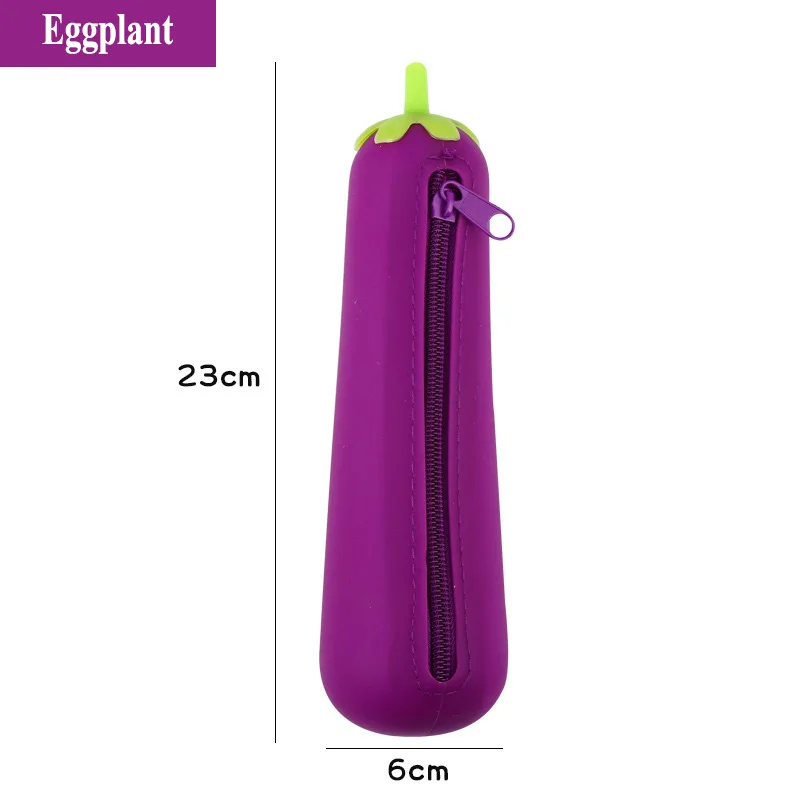 Creative Zipper Silicone Pencil Case Eggplant Peas Bean Pod Corn Carrot Shape Kawaii Student Pen Storage Bag Organizer Kids Gift