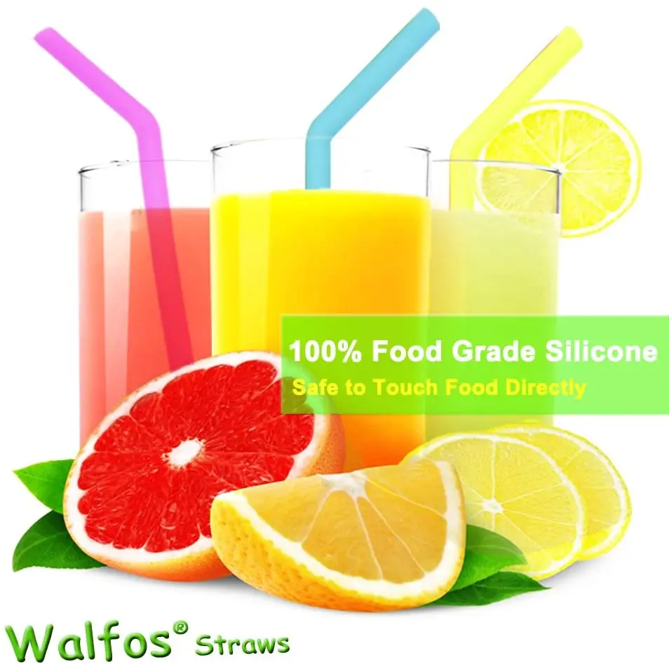 Walfos Silicone Straws - Reusable Straws Bendy Straws for Smoothies/20 & 30  oz Tumblers, BPA Free. 2 Size (3 Wide Straws + 3 Regular Straws + 2