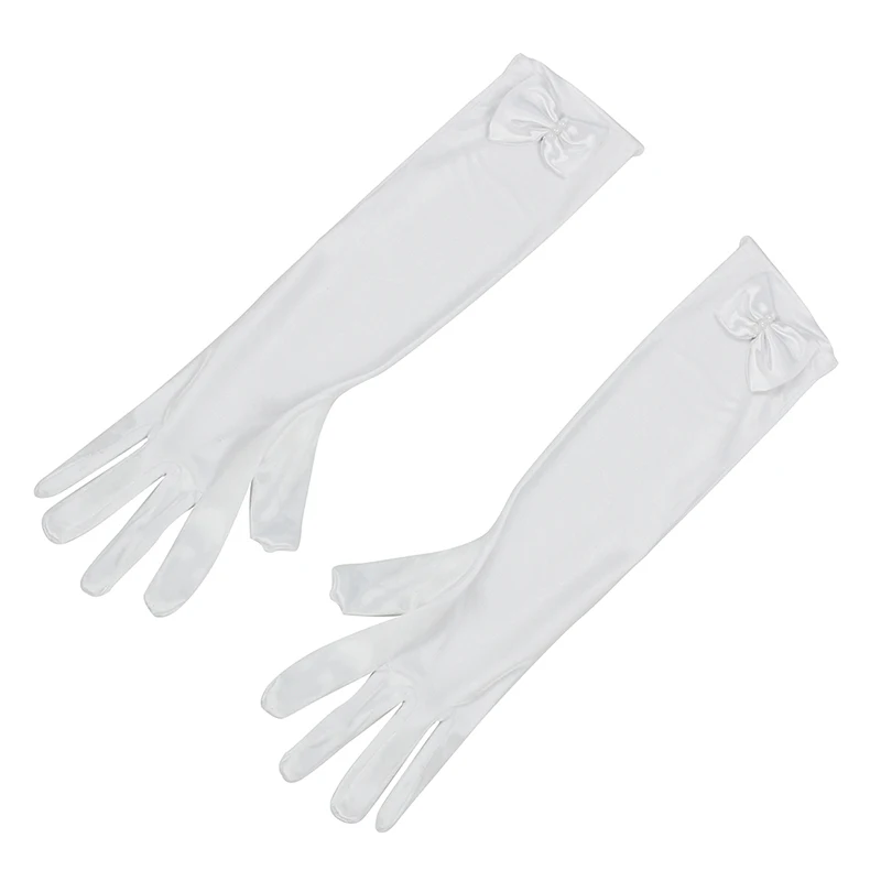

Pair Long White Satin Bow Tie Gloves for Children Weddings S