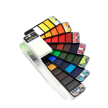

18/25/33/42 Solid Watercolor Paint Set With Water Brush Pen Foldable Travel Water Color Pigment For Draw Dropshipping
