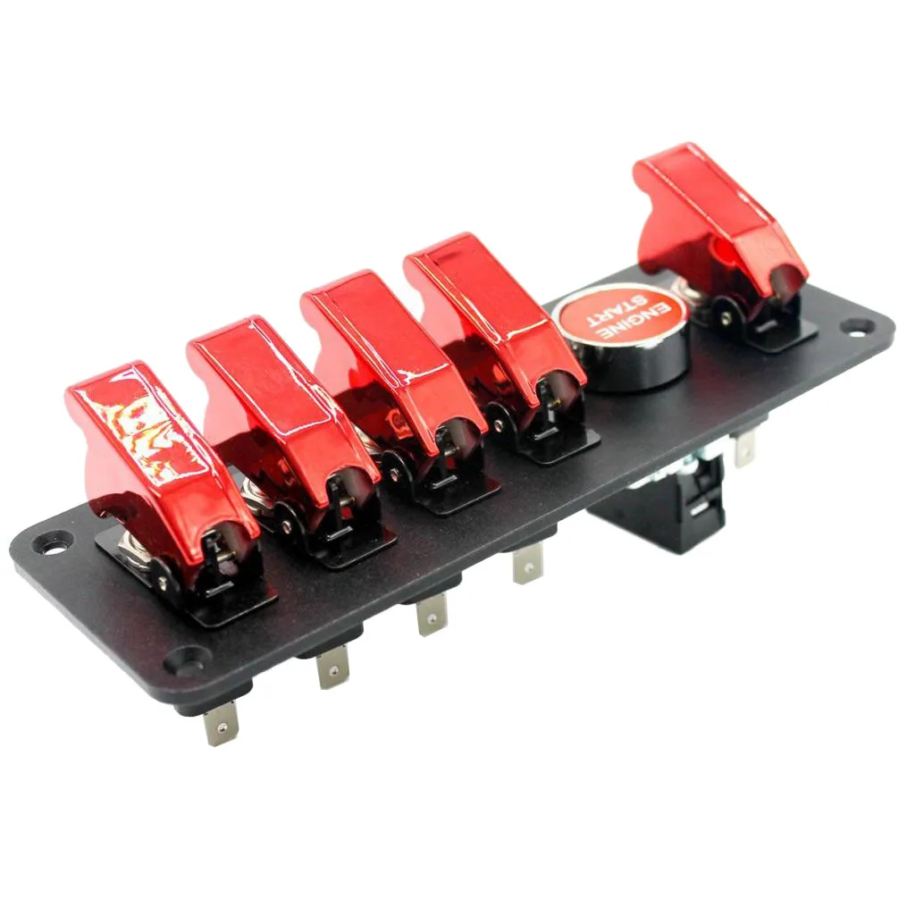 6-Gang 12V 20A Engine Start Push Button Switch Panel Red Race Car Flip-up
