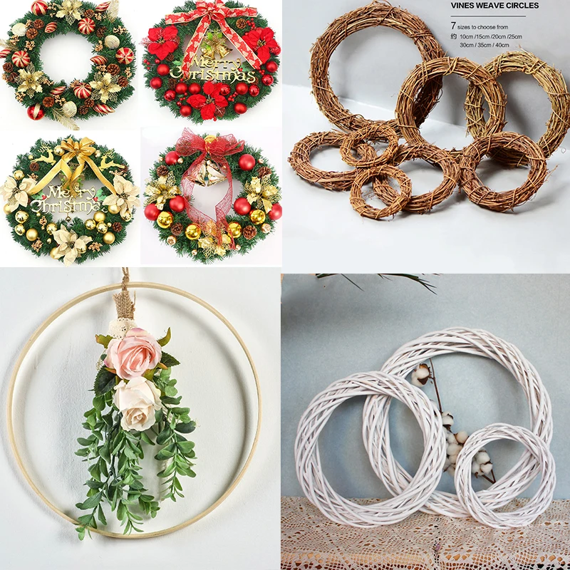 10 40 см DIY висит венок из ротанга/бамбук/металл белый железное кольцо