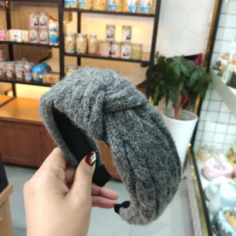 dark grey 1 шт., однотонная широкая шерстяная повязка на голову, вязаная крючком повязка на голову для девочек, вязаные повязки на голову для девочек, повязка на голову, зимние теплые повязки на голову - Цвет: dark grey