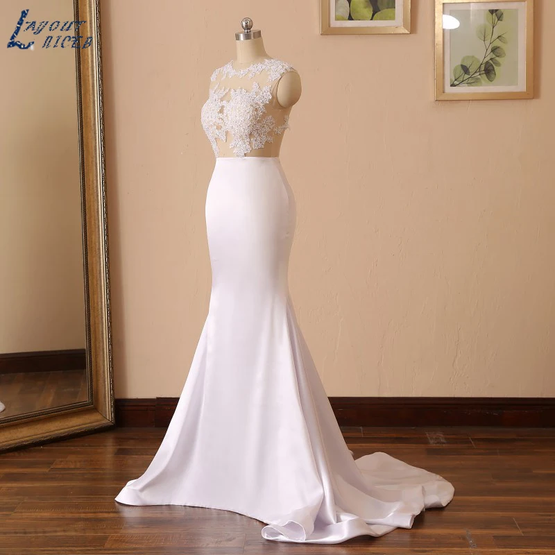 YQS005 Vestido De Noiva,, сексуальное свадебное платье русалки без рукавов, в рыбном стиле, с жемчугом, атласное, с вырезами, свадебное платье на заказ