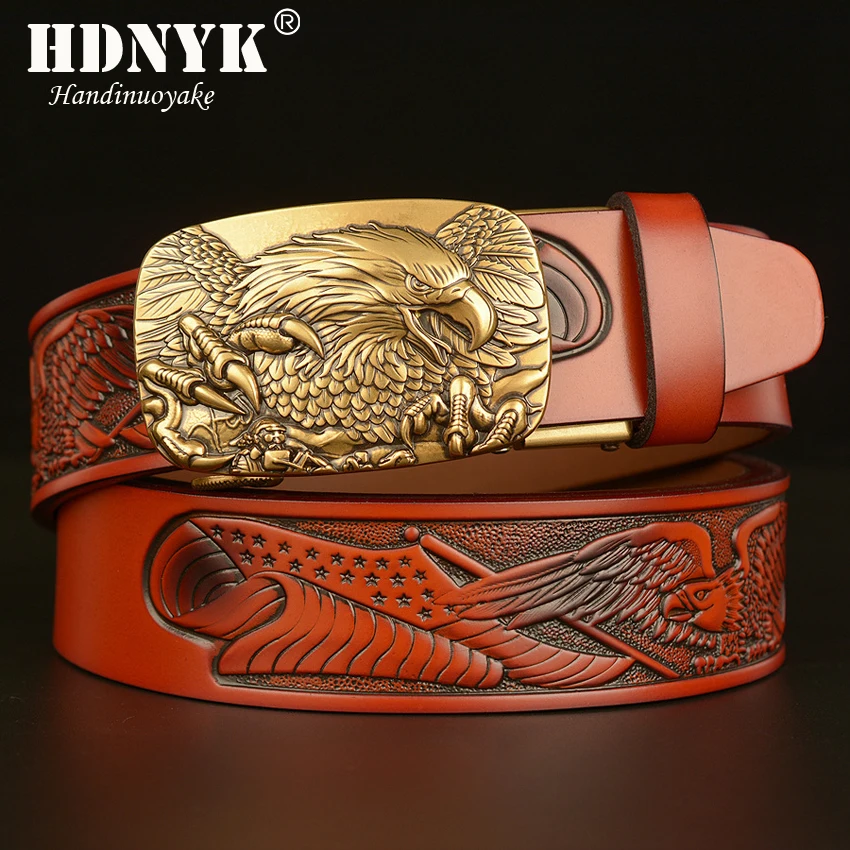 

New Style Eagles Spread Their Wings Buckle Belt Fly Eagle Pattern Genuine Leather Belts for Men Leisure Waistband Strap