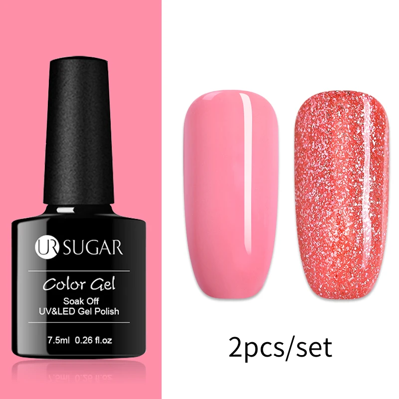 Set 7 Ur Sugar 7,5 мл розовое золото блестящий Гель-лак для ногтей розовый Цвет гель-блестки для ногтей искусство замочить от УФ-гель-лака УФ светодиодный - Цвет: Set 7