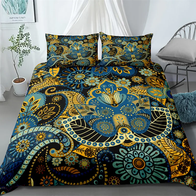 Fanaijia синий 3D богемные постельные принадлежности набор раскошное одеяло Чехол Набор Мандала Цветы Пододеяльник набор Твин/королева/король размер кровать наборы