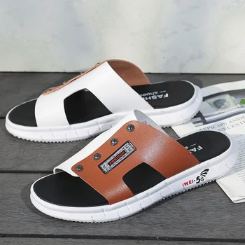 

Fashionable personality beach men's shoes plus size 45 tide sandals and slippers men's outdoor leather slippers outside men's ca