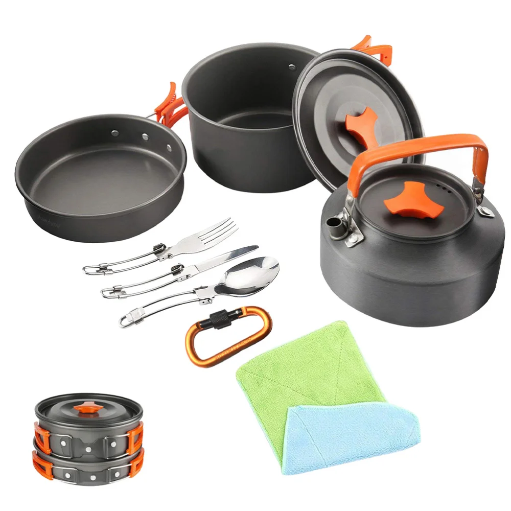 

1 Set Portable Pot Combination Outdoor Mini Pot Camping Cookware Teapot Fork for Outdoor Home Travel Camping