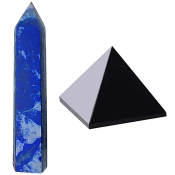 

1Pcs Lapis Lazuli Natural Hexagonal Column Stone 6-7Cm & 1Pcs 50Mm Natural Obsidian Quartz Crystals Pyramid