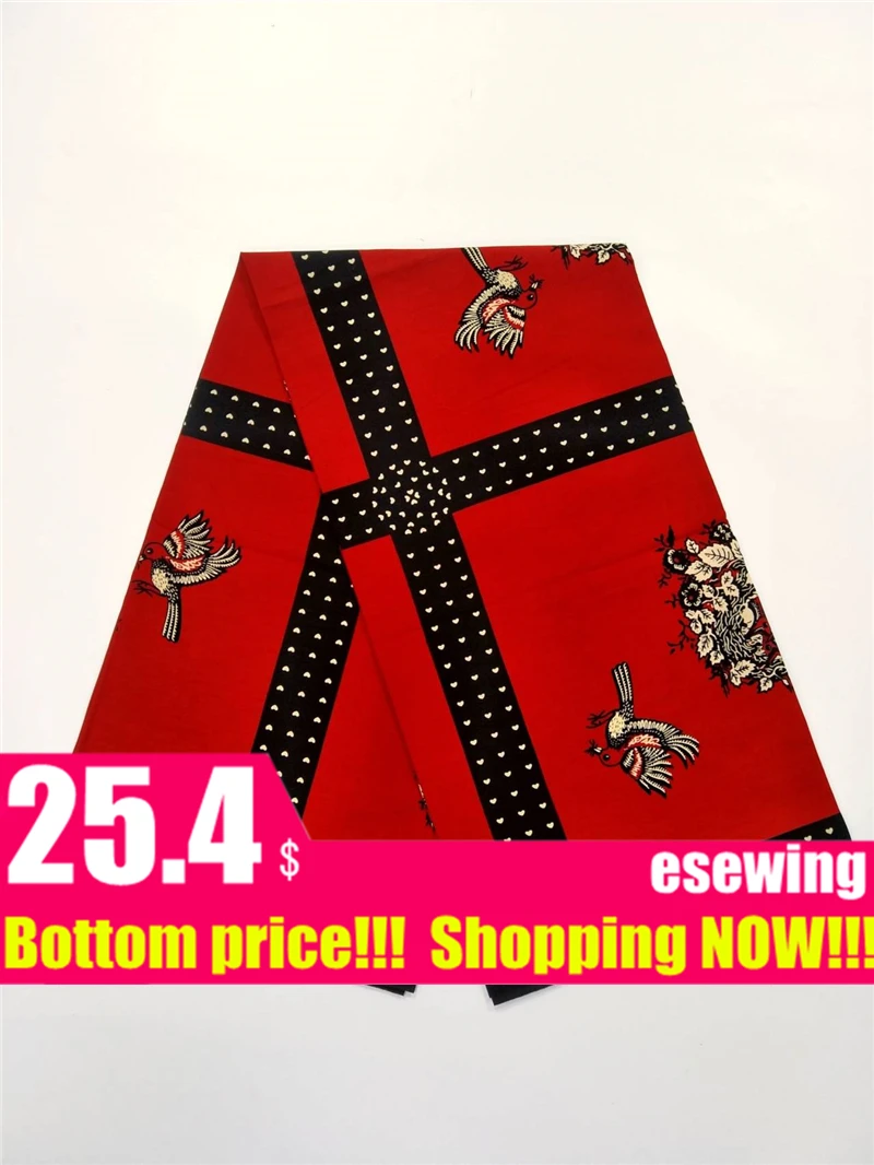 Новая африканская ткань с настоящим восковым принтом, красный 6 ярдов Хлопок, Анкара, Гана, Голландский Настоящий Воск для лоскутного шитья, африканские платья 12101