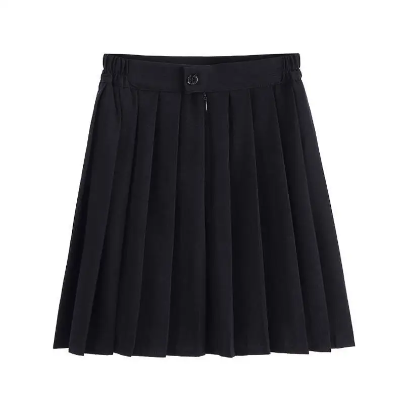 Black Elastic waist JLI MAY/плиссированные мини-юбки с высокой талией юбка в стиле Харадзюку для девочек однотонная клетчатая Повседневная шикарная школьная форма в японском и корейском стиле, большие размеры - Цвет: Black Elastic waist