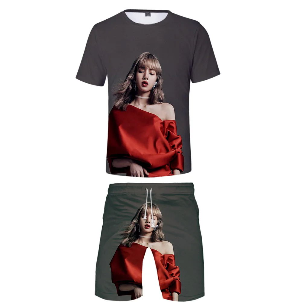 2019new mens set Harajuku woman face print casual  clothing t shirt+ shorts 2pices  stranger things sportswear