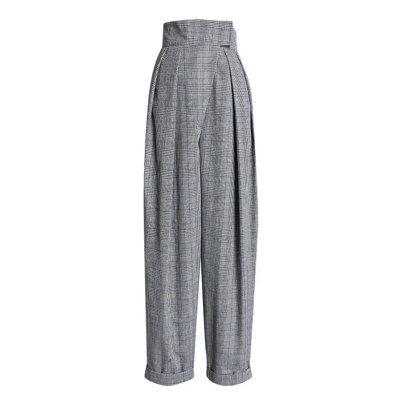 gray TWOTWINSTYLE Летние повседневные клетчатые женские штаны-шаровары с высокой талией и карманами на молнии, женские штаны длиной до щиколотки, Модные Новые поступления - Цвет: gray