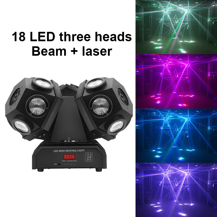 Движущийся лазерный луч RGB 3 головки сценисветильник жектор 18x10 Вт RGBW 4 в 1