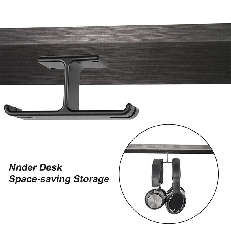 Portable Dual Headphone Mount Under Desk Headset Holder Aluminum Earphone Hanger Hook With Cable Organizer Accessories