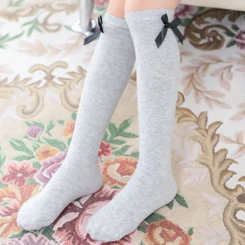 

1 pairs of Korean bow stockings striped girls combed cotton high tube socks children socks