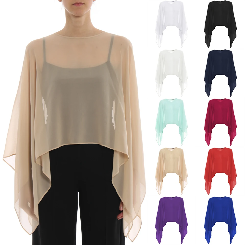 Women Chiffon Bolero Elegant Simple Soft Casual Cape Prom Party Button Shrug Lady Evening Dress Red Navy Shawl wedding shawl