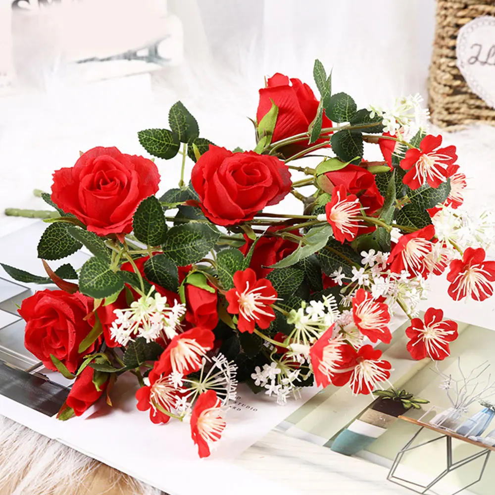 Искусственные цветы Мини Шелковый чай розы невесты букет из пионов поддельные цветы бутон для DIY Рождество дома Свадьба Новогоднее украшение - Цвет: Красный
