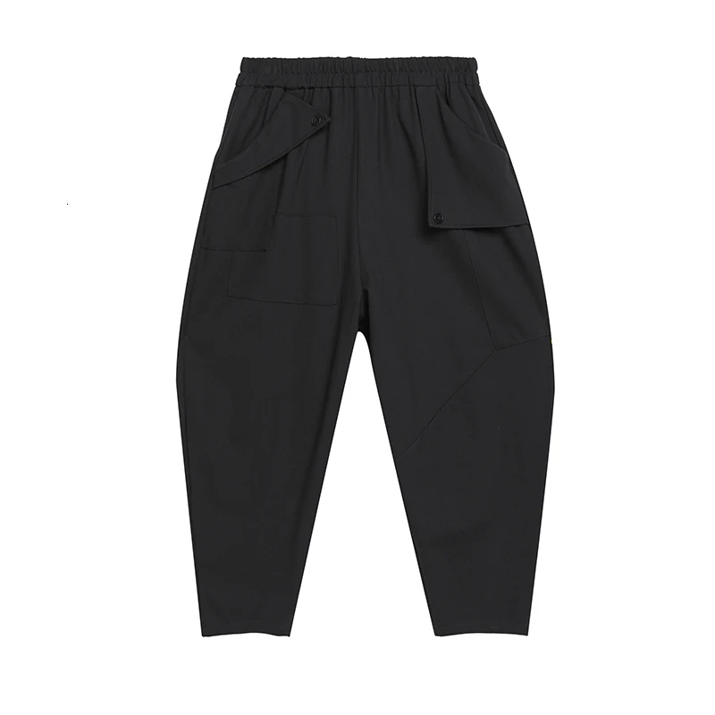 [EAM] High Elastic Waist Black Pocket Leisure Harem Trousers New Loose Fit Pants Women Fashion Tide Spring Autumn 19A-a127 - Цвет: black