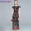 TESSCARA Women Luxury Embroidery Pencil Dress Festa High Quality Long Elegant Party Robe Femme Vintage Designer Floral Vestidos ► Photo 1/6