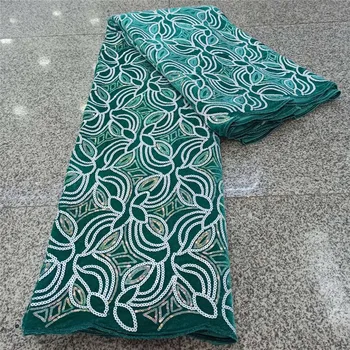 

2021 green Velvet Fabric Lace Sequin Embroidered African Nigeria Embroidery French Lace Royal For Wedding dress 5yards fuchsia