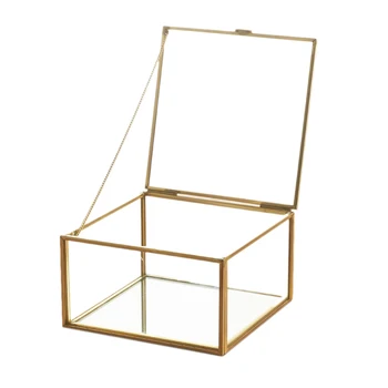 

Cosmetic Storage Box Square Jewelry Boxs Geometric Glass Flower Room